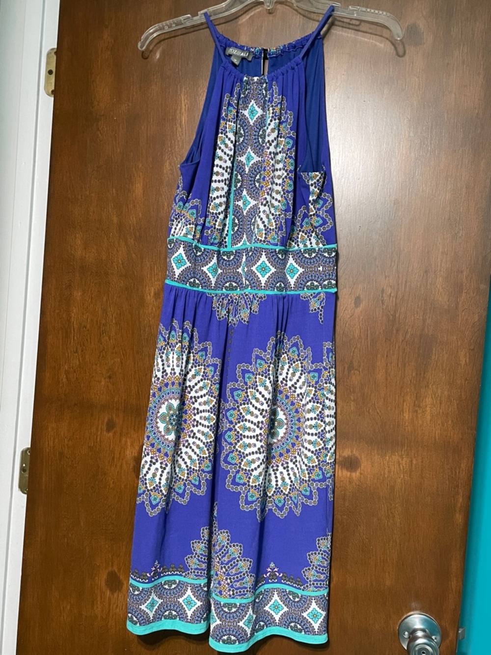 Roz & Ali Deep Blue Printed Trim Blouse